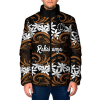 Personalised Cook Islands Rakahanga Padded Jacket Tiare Maori Polynesian Waves Tattoo