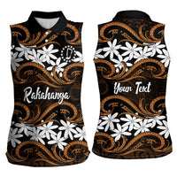 Personalised Cook Islands Rakahanga Women Sleeveless Polo Shirt Tiare Maori Polynesian Waves Tattoo