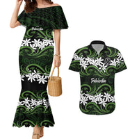 Personalised Cook Islands Palmerston Couples Matching Mermaid Dress and Hawaiian Shirt Tiare Maori Polynesian Waves Tattoo LT14 Green - Polynesian Pride