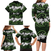 Personalised Cook Islands Palmerston Family Matching Long Sleeve Bodycon Dress and Hawaiian Shirt Tiare Maori Polynesian Waves Tattoo LT14 - Polynesian Pride