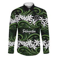 Personalised Cook Islands Palmerston Family Matching Summer Maxi Dress and Hawaiian Shirt Tiare Maori Polynesian Waves Tattoo LT14 Dad's Shirt - Long Sleeve Green - Polynesian Pride