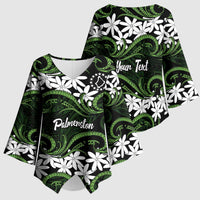 Personalised Cook Islands Palmerston Kimono Sleeve Blouse Tiare Maori Polynesian Waves Tattoo