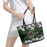 Personalised Cook Islands Palmerston Leather Tote Bag Tiare Maori Polynesian Waves Tattoo