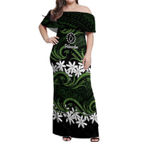 Personalised Cook Islands Palmerston Off Shoulder Maxi Dress Tiare Maori Polynesian Waves Tattoo