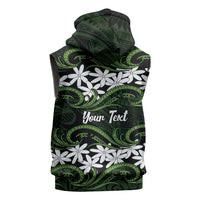 Personalised Cook Islands Palmerston Sleeveless Zip Hoodie Tiare Maori Polynesian Waves Tattoo