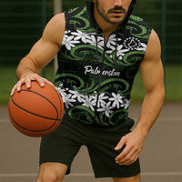 Personalised Cook Islands Palmerston Sleeveless Zip Hoodie Tiare Maori Polynesian Waves Tattoo