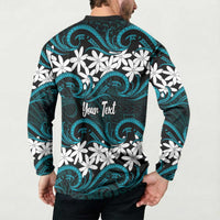Personalised Cook Islands Penrhyn Atoll Button Sweatshirt Tiare Maori Polynesian Waves Tattoo