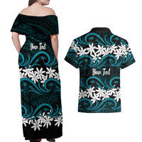 Personalised Cook Islands Penrhyn Atoll Couples Matching Off Shoulder Maxi Dress and Hawaiian Shirt Tiare Maori Polynesian Waves Tattoo LT14 - Polynesian Pride