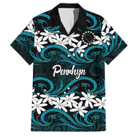 Personalised Cook Islands Penrhyn Atoll Family Matching Off Shoulder Maxi Dress and Hawaiian Shirt Tiare Maori Polynesian Waves Tattoo LT14 Dad's Shirt - Short Sleeve Blue - Polynesian Pride