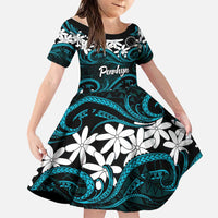 Personalised Cook Islands Penrhyn Atoll Family Matching Summer Maxi Dress and Hawaiian Shirt Tiare Maori Polynesian Waves Tattoo LT14 Daughter's Dress Blue - Polynesian Pride