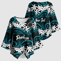 Personalised Cook Islands Penrhyn Atoll Kimono Sleeve Blouse Tiare Maori Polynesian Waves Tattoo
