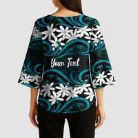 Personalised Cook Islands Penrhyn Atoll Kimono Sleeve Blouse Tiare Maori Polynesian Waves Tattoo