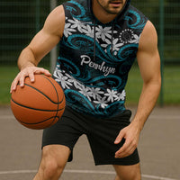 Personalised Cook Islands Penrhyn Atoll Sleeveless Hoodie Tiare Maori Polynesian Waves Tattoo