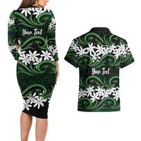 Personalised Cook Islands Mitiaro Couples Matching Long Sleeve Bodycon Dress and Hawaiian Shirt Tiare Maori Polynesian Waves Tattoo LT14 - Polynesian Pride
