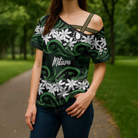 Personalised Cook Islands Mitiaro Cross Shoulder Shirt Tiare Maori Polynesian Waves Tattoo