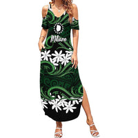 Personalised Cook Islands Mitiaro Family Matching Summer Maxi Dress and Hawaiian Shirt Tiare Maori Polynesian Waves Tattoo LT14 Mom's Dress Green - Polynesian Pride