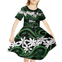 Personalised Cook Islands Mitiaro Kid Short Sleeve Dress Tiare Maori Polynesian Waves Tattoo