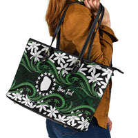 Personalised Cook Islands Mitiaro Leather Tote Bag Tiare Maori Polynesian Waves Tattoo