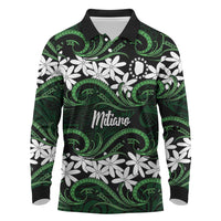 Personalised Cook Islands Mitiaro Long Sleeve Polo Shirt Tiare Maori Polynesian Waves Tattoo