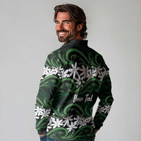 Personalised Cook Islands Mitiaro Long Sleeve Polo Shirt Tiare Maori Polynesian Waves Tattoo