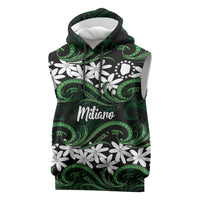 Personalised Cook Islands Mitiaro Sleeveless Hoodie Tiare Maori Polynesian Waves Tattoo