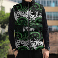 Personalised Cook Islands Mitiaro Sleeveless Puffer Jacket Tiare Maori Polynesian Waves Tattoo