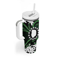 Personalised Cook Islands Mitiaro Tumbler With Handle Tiare Maori Polynesian Waves Tattoo