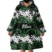 Personalised Cook Islands Mitiaro Wearable Blanket Hoodie Tiare Maori Polynesian Waves Tattoo
