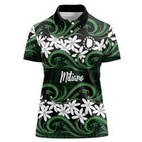 Personalised Cook Islands Mitiaro Women Polo Shirt Tiare Maori Polynesian Waves Tattoo