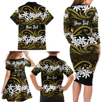 Personalised Cook Islands Manihiki Family Matching Long Sleeve Bodycon Dress and Hawaiian Shirt Tiare Maori Polynesian Waves Tattoo LT14 - Polynesian Pride