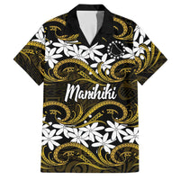 Personalised Cook Islands Manihiki Family Matching Long Sleeve Bodycon Dress and Hawaiian Shirt Tiare Maori Polynesian Waves Tattoo LT14 Dad's Shirt - Short Sleeve Gold - Polynesian Pride