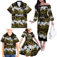 Personalised Cook Islands Manihiki Family Matching Off The Shoulder Long Sleeve Dress and Hawaiian Shirt Tiare Maori Polynesian Waves Tattoo LT14 - Polynesian Pride
