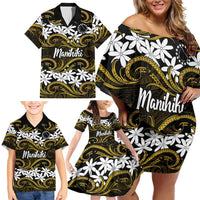 Personalised Cook Islands Manihiki Family Matching Off Shoulder Short Dress and Hawaiian Shirt Tiare Maori Polynesian Waves Tattoo LT14 - Polynesian Pride