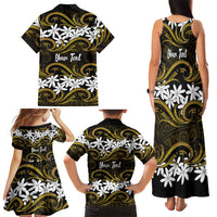 Personalised Cook Islands Manihiki Family Matching Tank Maxi Dress and Hawaiian Shirt Tiare Maori Polynesian Waves Tattoo LT14 - Polynesian Pride