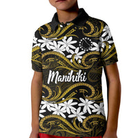 Personalised Cook Islands Manihiki Kid Polo Shirt Tiare Maori Polynesian Waves Tattoo