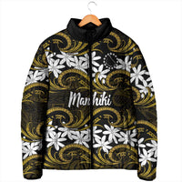 Personalised Cook Islands Manihiki Padded Jacket Tiare Maori Polynesian Waves Tattoo