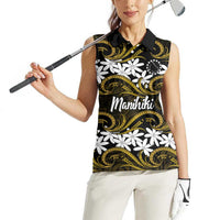 Personalised Cook Islands Manihiki Women Sleeveless Polo Shirt Tiare Maori Polynesian Waves Tattoo