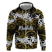 Personalised Cook Islands Manihiki Zip Hoodie Tiare Maori Polynesian Waves Tattoo