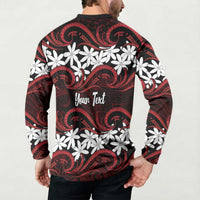 Personalised Cook Islands Atiu Enuamanu Button Sweatshirt Tiare Maori Polynesian Waves Tattoo