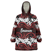 Personalised Cook Islands Atiu Enuamanu Wearable Blanket Hoodie Tiare Maori Polynesian Waves Tattoo