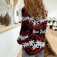 Personalised Cook Islands Atiu Enuamanu Women Casual Shirt Tiare Maori Polynesian Waves Tattoo