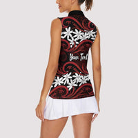 Personalised Cook Islands Atiu Enuamanu Women Sleeveless Polo Shirt Tiare Maori Polynesian Waves Tattoo LT14 - Polynesian Pride