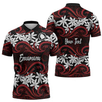 Personalised Cook Islands Atiu Enuamanu Zipper Polo Shirt Tiare Maori Polynesian Waves Tattoo