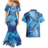 New Zealand Humpback Whale Matariki Couples Matching Mermaid Dress and Hawaiian Shirt Maori New Year Taniko Niho Taniwha LT14 - Polynesian Pride