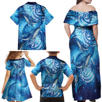 New Zealand Humpback Whale Matariki Family Matching Off Shoulder Maxi Dress and Hawaiian Shirt Maori New Year Taniko Niho Taniwha LT14 - Polynesian Pride