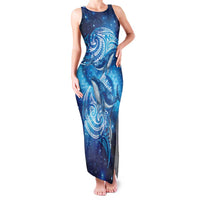 New Zealand Humpback Whale Matariki Family Matching Tank Maxi Dress and Hawaiian Shirt Maori New Year Taniko Niho Taniwha LT14 Mom's Dress Blue - Polynesian Pride
