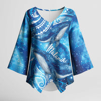 New Zealand Humpback Whale Matariki Kimono Sleeve Blouse Maori New Year Taniko Niho Taniwha