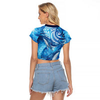 New Zealand Humpback Whale Matariki Raglan Cropped T Shirt Maori New Year Taniko Niho Taniwha