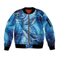 New Zealand Humpback Whale Matariki Sleeve Zip Bomber Jacket Maori New Year Taniko Niho Taniwha