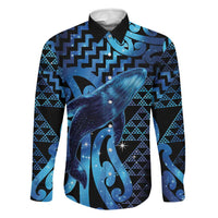 Humpback Whale Matariki New Zealand Family Matching Off Shoulder Short Dress and Hawaiian Shirt NZ Maori Paikea Poutama Luxury Blue LT14 Dad's Shirt - Long Sleeve Blue - Polynesian Pride